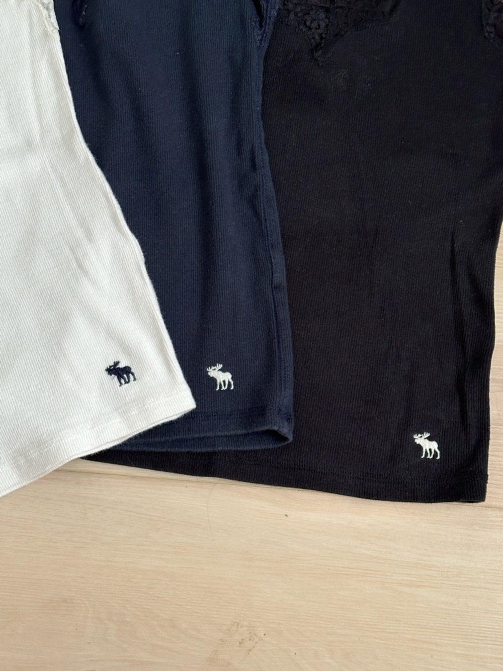 Abercrombie & Fitch Lace-Trim Ribbed Tank Tops - White, Navy, Black - Size Small - Picture 2 of 6